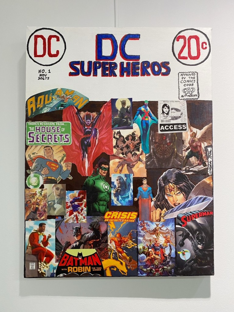 A drawn collage of DC superheroes